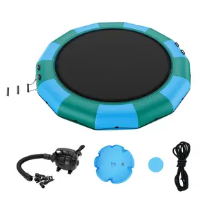 【Summervibes】VEVOR Inflatable Water Bouncer,  15ft Recreational Water Trampoline, Portable Bounce Swim Platform with 3-Step Ladder & Electric Air Pump, Kids Adults Floating Rebounder for Pool, Lake, Water Sports
