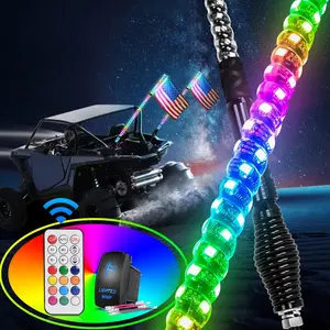 Nilight 2PCS 4FT Spiral RGB Led Whip Light with Spring Base Chasing Light RF Remote Control Lighted Antenna Whips for Can am ATV UTV  Lighting