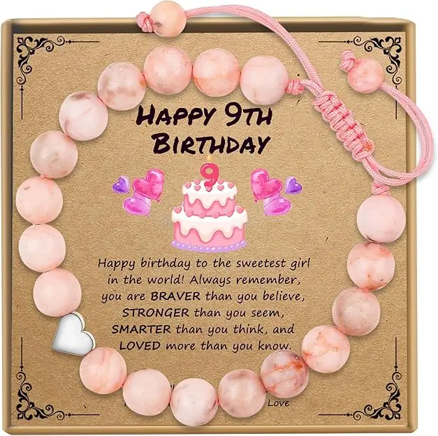 Birthday Gifts for Girls - Adjustable Beaded Bracelet with Stone & Pearl Beads for Ages 3-11 - Cute Jewelry Gift for Daughter, Granddaughter, Niece