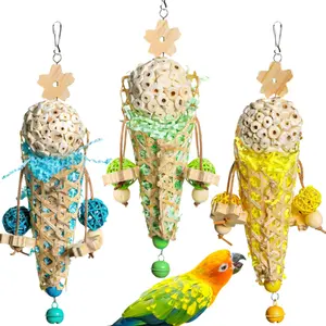 Habio 3PCS Parrot Chewing Toy Set Ice Cream Shaped Woven Creative Bird Toys with Bells & Shredded Paper Colorful Hanging Bird Chewing Toy for sun conures Small Parrots Bird Cage Enrichment Beak Grinding Fun Play, Toy with Bells parakeet cage accessory