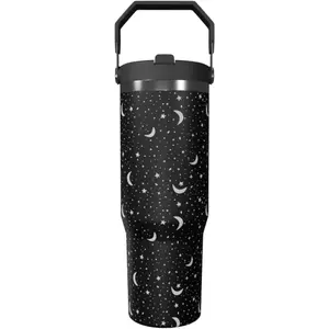 goth water bottle with handle gothic tumbler with lid and straw halloween insulated tumbler witch travel mug (star moon, 30oz)