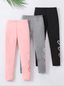Girl's Heart Print Leggings, Casual Fashion Comfy Skinny Pants for Daily Wear, Kids Bottoms for Spring & Fall, Clothes for Girls