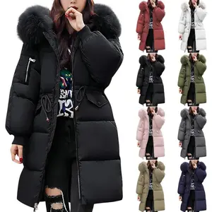 Womens Winter Warm Puffer Coat Thicken Fleece Lined Down Jacket Faux Fur Hooded Parka Padded Jacket with Pockets