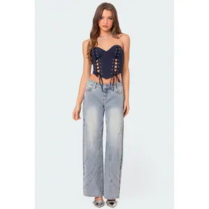 Oaklynn Stitch Detail Low Rise Baggy Jeans