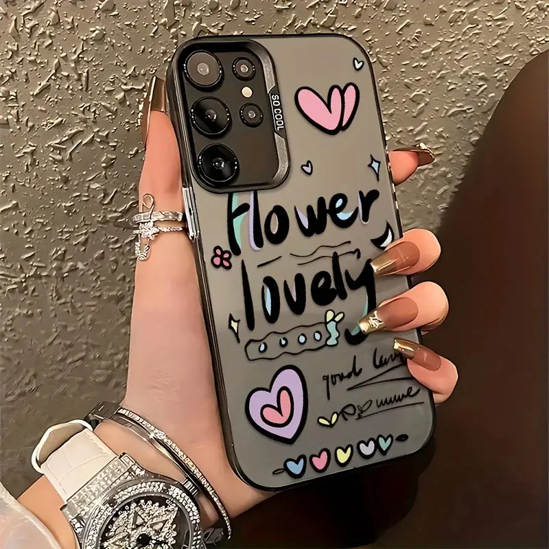 Women's Luxury "Love" English Word Design Phone Case for Samsung Galaxy S25-S24-S23 Ultra-Plus-FE-S22-S21 A56-A55-A36-A16-A15-A33-A34, Shockproof Anti-Fall Soft Durable Smartphone Casing, Magnetic Bracket Handheld Cellphone Devices Fashion Gift