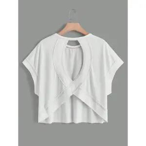 Cut Out Back Batwing Sleeve Tee Tops Fit Shirts White Casual Fabric Womenswear Blouses Polyester Comfort Loose Basic Minimalist Shortsleeve
