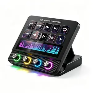 YEAH MAGIC N4 PRO Gaming Stream Deck Macro Pad - 10 Custom LCD Keys, 4 Smart Knobs, Touch Bar, Programmable USB Shortcut Keyboard with Adjustable Stand, for Gamers, OBS, PC, Mac, Office Desk Setup, Gaming Accessories