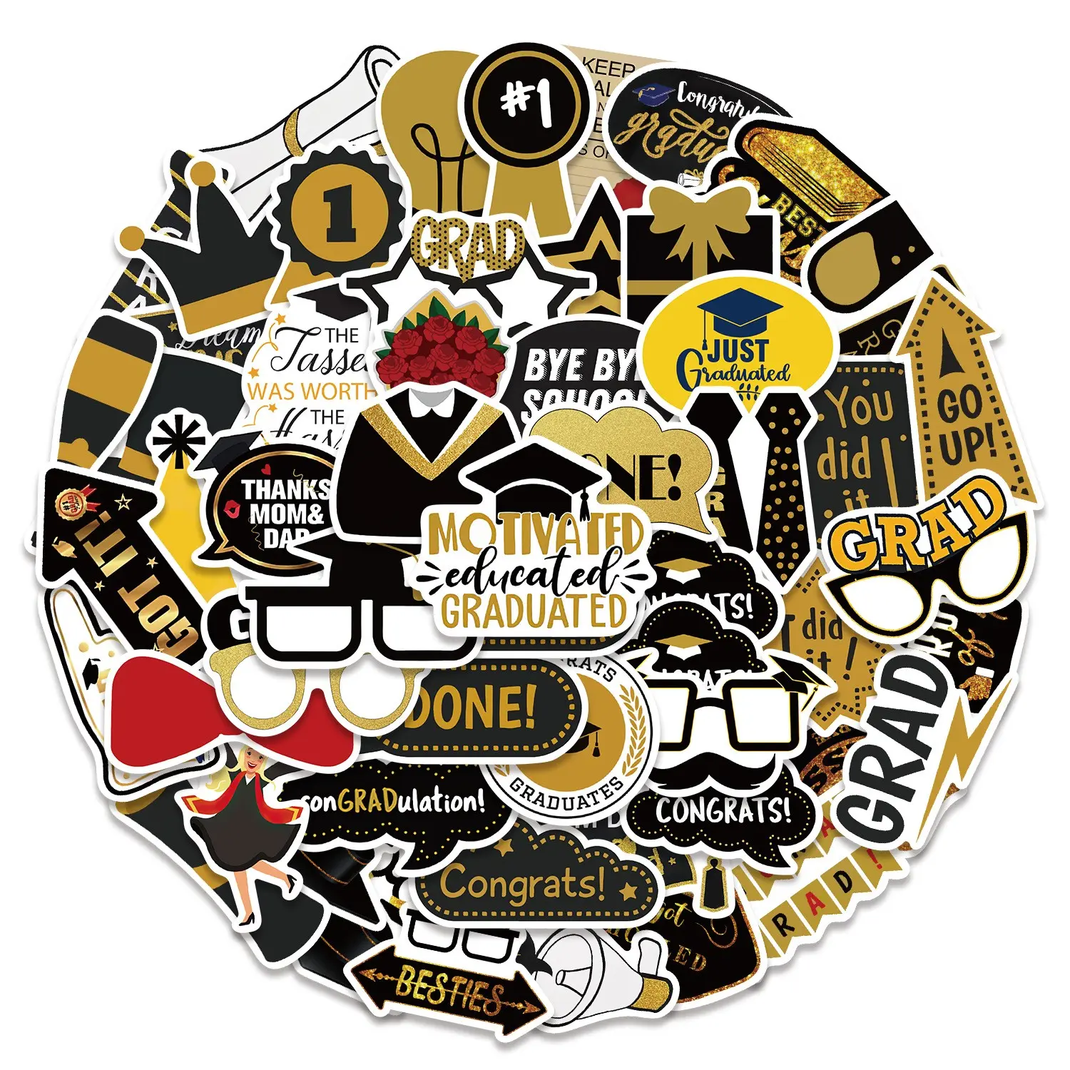 50pcs/set Stickers for Graduation Season Suitable for Mobile Devices, Computers, Refrigerators, Bicycles, Cars, Helmets, Bumpers, Car Windows, graduation gift, graduation decoration, Universal Car Sticker, Decal for cars