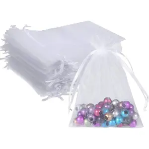 100pcs 5X7 Inches White Organza Bags Christmas Drawstring Pouches Party Wedding Favor Bags Goodie bags(White 5x7)