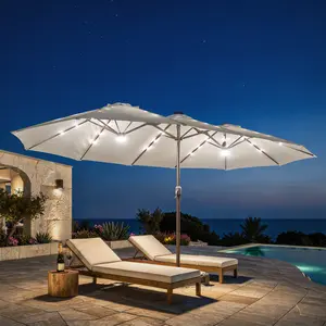 ALTRIGUS 15ft Large Patio Umbrella with Base Double-Sided Outdoor Rectangle Umbrella for Poolside Garden Deck Backyard Beach Pools with Colored Lights