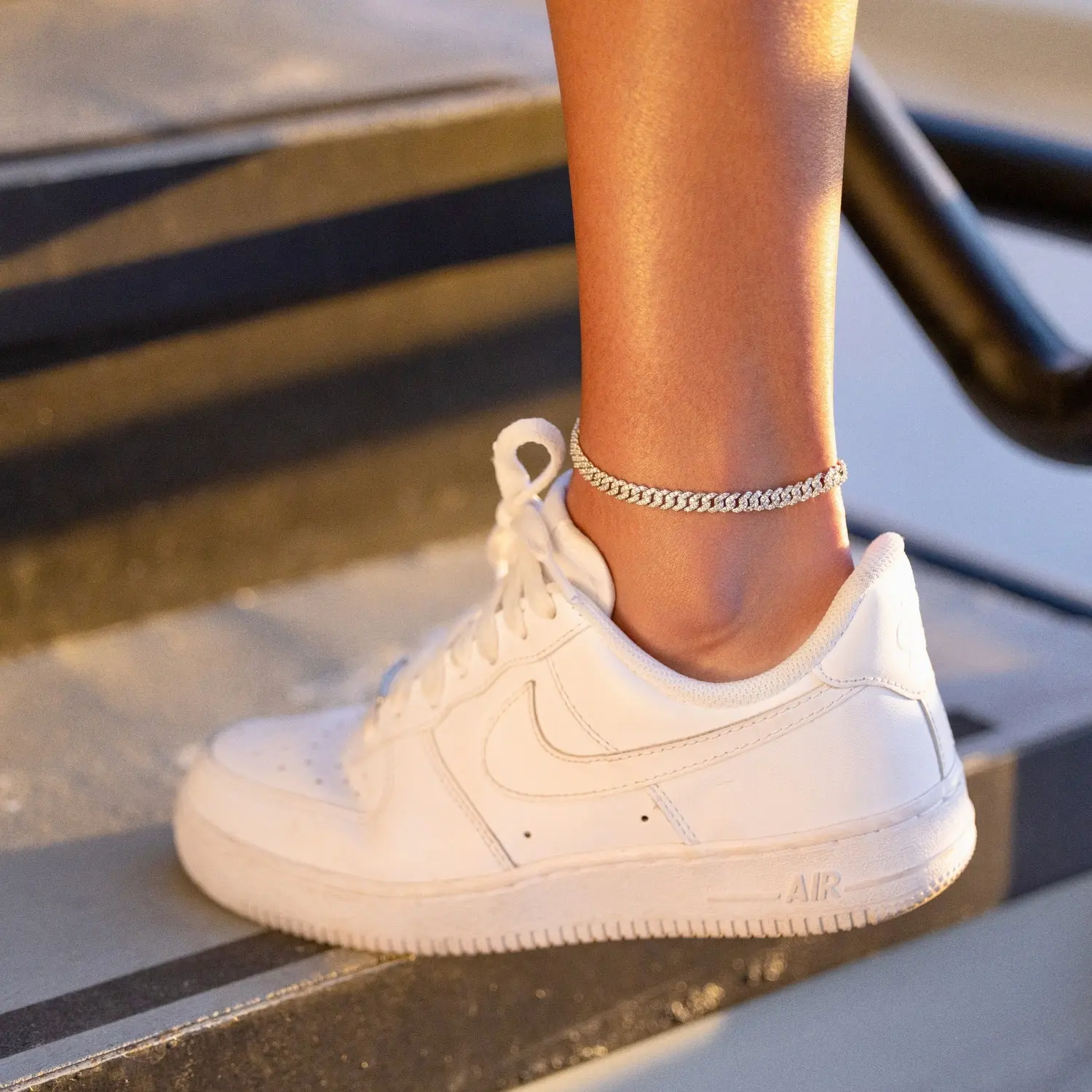GLD Micro Diamond Prong Cuban Anklet in White Gold - 6mm - Perfect Gift