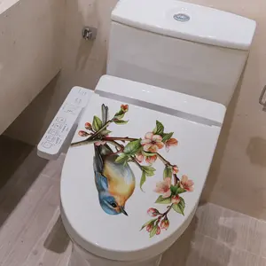 A (30*30cm) toilet sticker with a bird on a peach blossom branch, a spring decoration for bathroom, bedroom, and shower room, Bathroom Decoration Accessories, used for covering defects and beautifying, model M10287