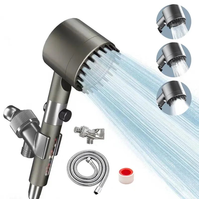Handheld Shower Head Set, 3-Mode 3-Speed Adjustable Spa Unit with 1-Click Stop, Filtration, Durable Hose, Holder, Steel-Plastic Build, Water-Saving, Eco-Friendly, Boosts Low Water Pressure, Universal Fit for Family & Apartment Bathroom Upgrade