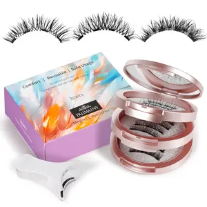 PALIMAINY Cosmetic Magnetic Eyelashes - 3-Pair 3-Style, Natural Wispy Fluffy, Waterproof, Reusable, No Glue Needed, Easy to Apply with Applicator and Curler