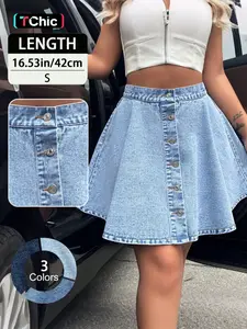 Women's A-Line High-Waisted Button Fly Denim Skirt, Casual Loose Fit Knee-Length Summer Dress, Elegant Chic Lady Daily Wear, Casual Comfy Skirt, Womenswear