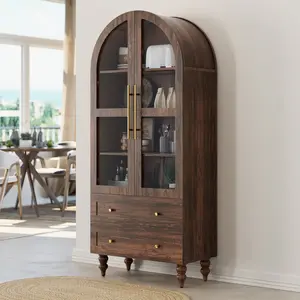 Walsunny 70" Tall Arched Kitchen Pantry, Modern Farmhouse Wood Kitchens Storage Cabinets with 2 Large Drawers and 4 Shelves, Versatile Cupboard for Kitchen, Dining Room, Bathroom, Natrual Mother's Day Gift