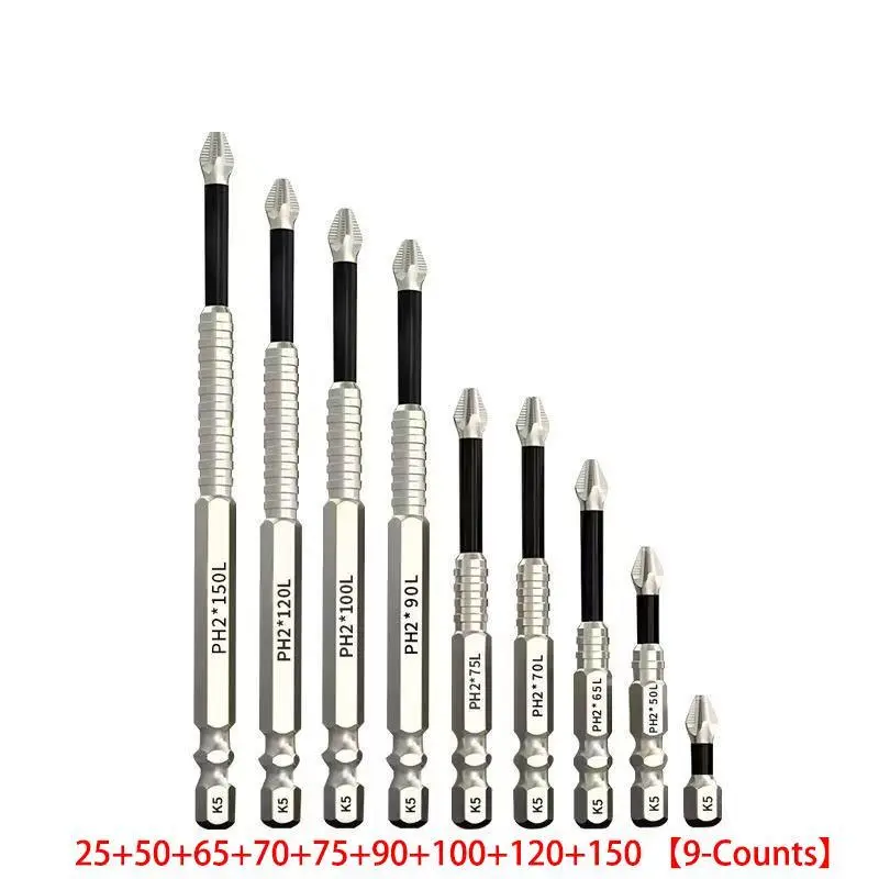 High-Magnetic Screwdriver Drill Bit Set, Impact-Resistant Non-Slip K5 Drill Bits, Strong Magnetic Electric Screwdriver Bits for Power Tools  ：