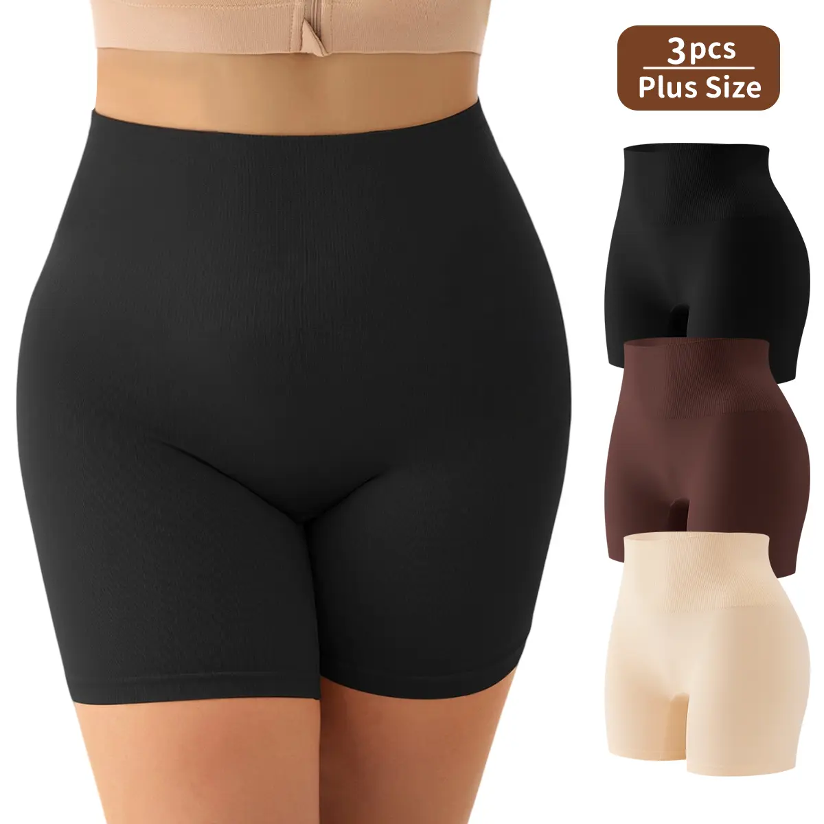 Women's 3-Piece Basic High-Waisted Lady Shapewear Panties - Compression Tummy Control, Breathable Soft Smooth Fabric, Butt Lifting, Body Contouring, Solid Color, Everyday Comfort, Sizes 1XL-5XL,
