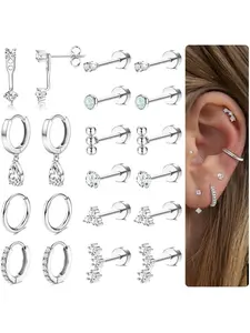 Hypoallergenic Gold Plated Flat Back Earrings, 20g Stainless Steel Studs for Multiple Piercings, Earring Stack, Small Hoop Casual Earring Sets for Women, Flat Pierced Earring