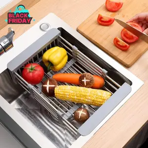 Portable Over The Sink Dish Drying Rack,Save Space,Stainless Steel Dish Drainer With Adjustable Arms Holder Functional Kitchen Sink Organizer For Vegetable And Fruit