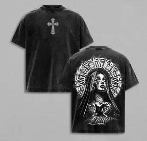 valentine shirts Praying Nun Vintage Washed Tee | Tattoo Art Inspired Streetwear | Glory Threads Faith & Grit Design | Gothic Cross Prayer Graphic Shirt | Urban Christian Aesthetic Tee Jesus Apparel