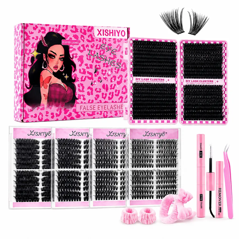 DIY Lash Clusters Extension Kit, 30D-100D Mixed Wispy Manga Individual Lashes, 9-16mm C/D Curl False Eyelashes with Bond and Seal, Remover, Tweezers (Full Starter Pack)