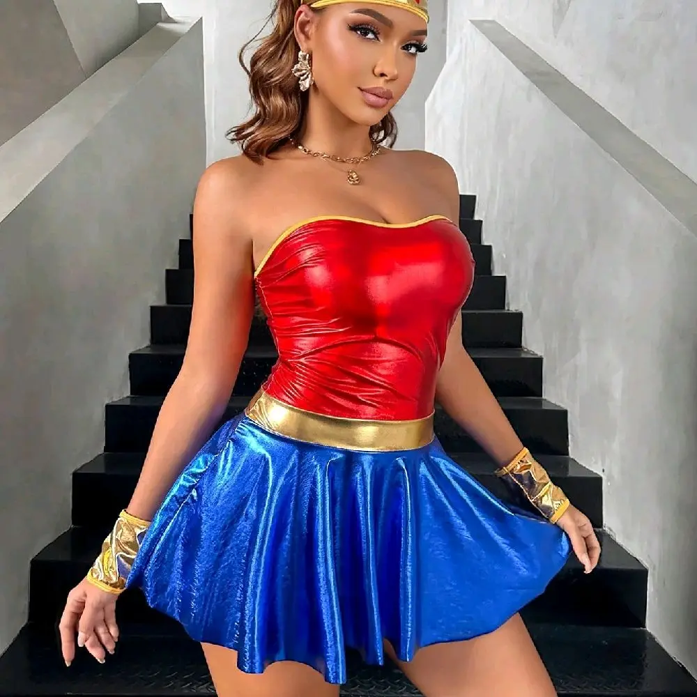 Women’s Bandeau Patchwork Superhero-Inspired Costume Dress Cosplay Costume Outfit