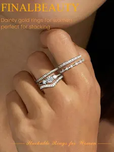 5 Pcs Stackable Gold Rings for Women 14K Gold Plated Minimalist Non Tarnish Cubic Zirconia Thumb Ring Set Dainty Gold Knuckle Ring Trendy Statement Stacking Rings Set Size 5-10 Fashion Stackable Rings