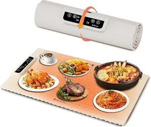 Silicone Heating Mat for Food,Graphene Portable Electric Warming Tableware, Roll Up Heating  Coasters with 3 Temperature Settings, Auto Shut-Off