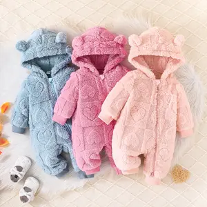 Ma&Baby Infant Newborn Baby Girl Clothes Solid Zipper Fleece Romper Long Sleeve Hooded Toddler Fall Winter Warm Jumpsuits
