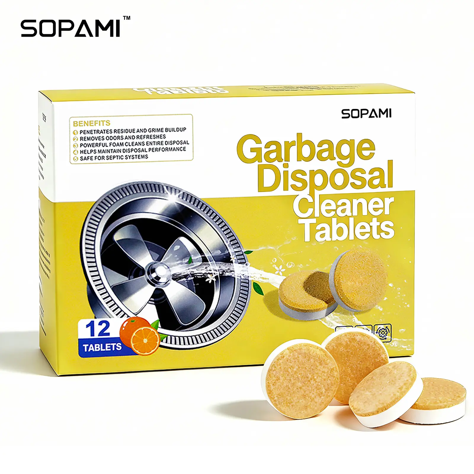 SOPAMI Garbage Disposal Cleaner Tablets 12 pack cleaning tablets for kitchen garbage disposals dissolves food residue and grease reduces odors for daily home use