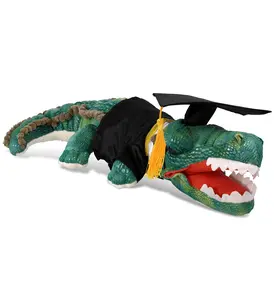 DOLLIBU 18" Green Polyester Alligator Stuffed Toy - Wild Graduation Plush with Removable Cap