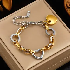 1pc Vintage Style Stainless Steel Bracelet with Heart Pendant, Daily Wear Jewelry Party Gift for All Seasons, Bracelets for Couples