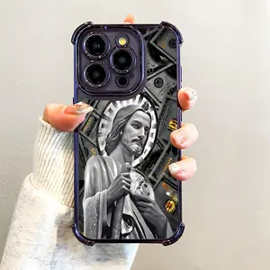 San Judas Tadeo Pattern Electroplated Phone Case Airbag Shockproof Soft TPU Cover for iPhone X 11 12 13 14 15 16 17 Pro Max Plus