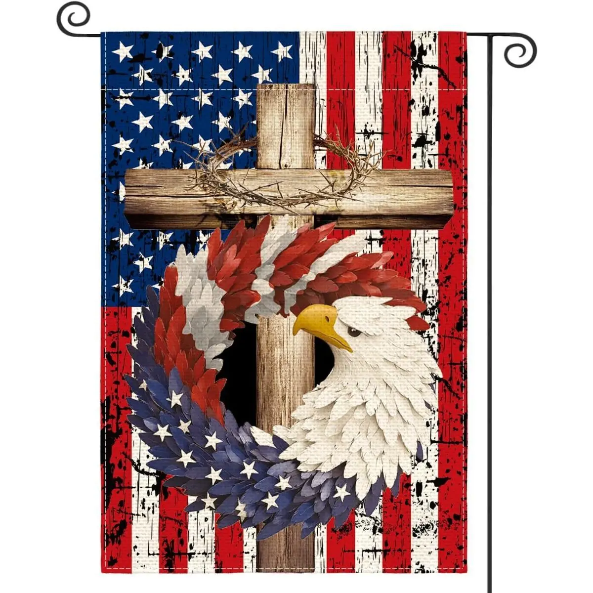 American Flag Eagle Cross Garden Flag 12x18in, Double-Sided Patriotic Christian Yard Decor, USA Flag with Eagle & Cross Outdoor Banner