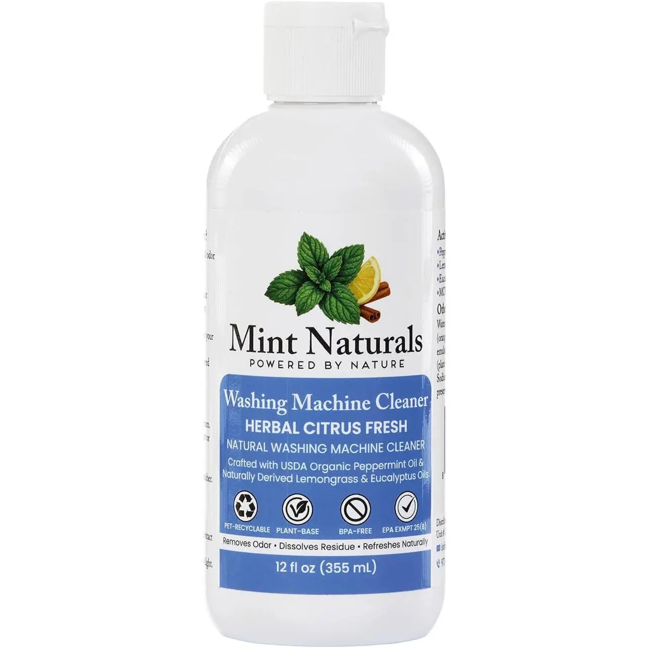Organic Basic Regular All-Seasons Washing Machine Cleaner Liquid, 12 fl oz, Made in USA, Household Odor & Residue Remover for Front-Top Load Washers