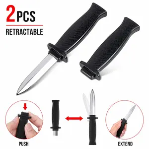 2-Pack Unisex Retractable Fake Knife Set Plastic Dagger Prop No Sharp Edge Halloween Cosplay Prank Party