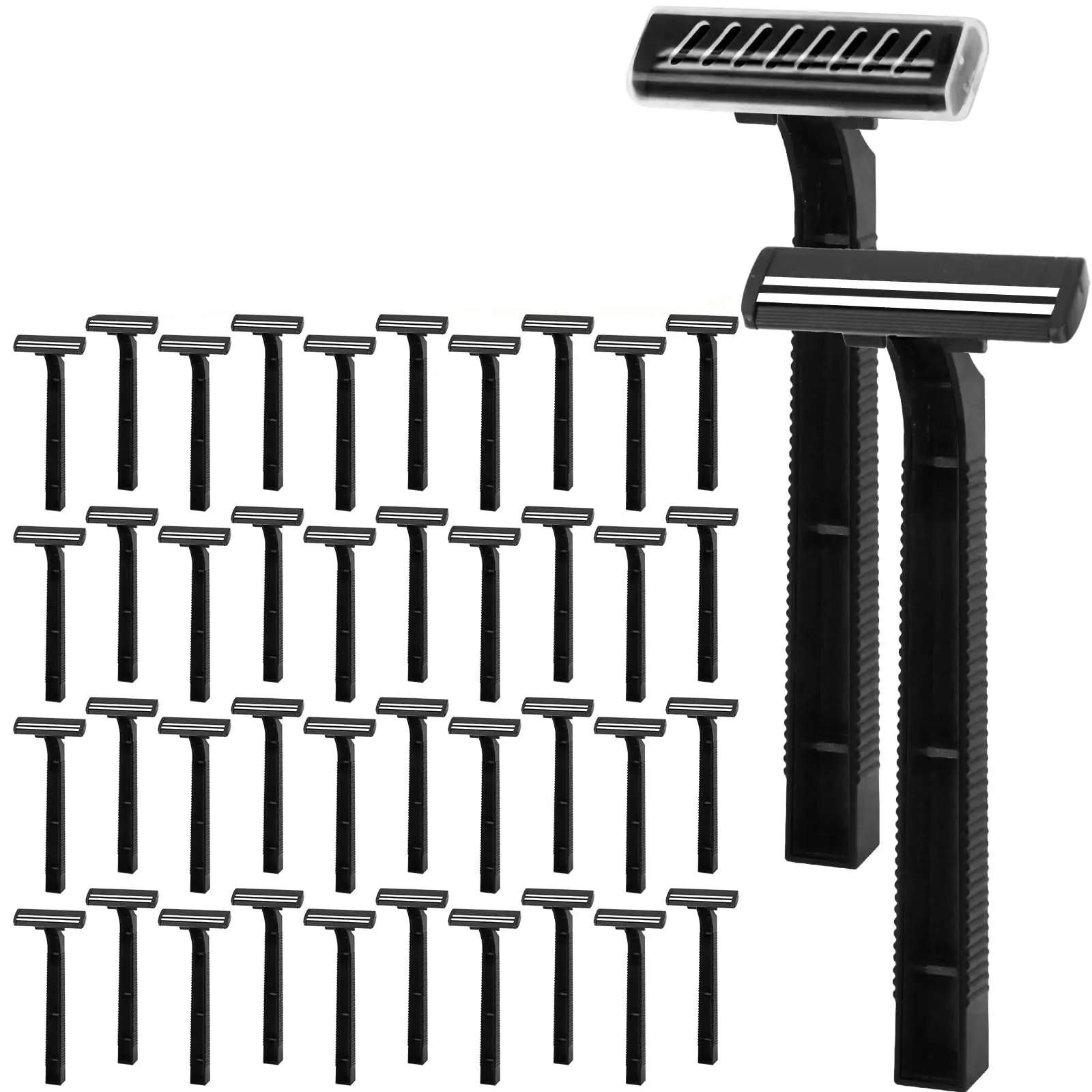 110 Pcs Twin Blade Disposable Razors with Clear Safety Cap Stainless Steel Blades for Men Women Multipurpose Portable Shave Razor for Bathing Hotel Travel Black Set - Daily