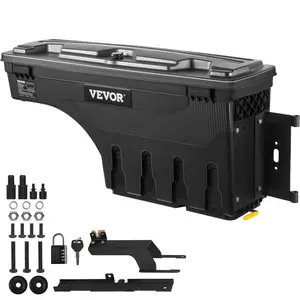 fathersdaygift VEVOR Truck Bed Storage Box, Lockable with Password Padlock, 6.6 Gal/25 L ABS Wheel Well Tool Box, Waterproof and Durable, Compatible with Ford F-150 2015-2021, Passenger Side