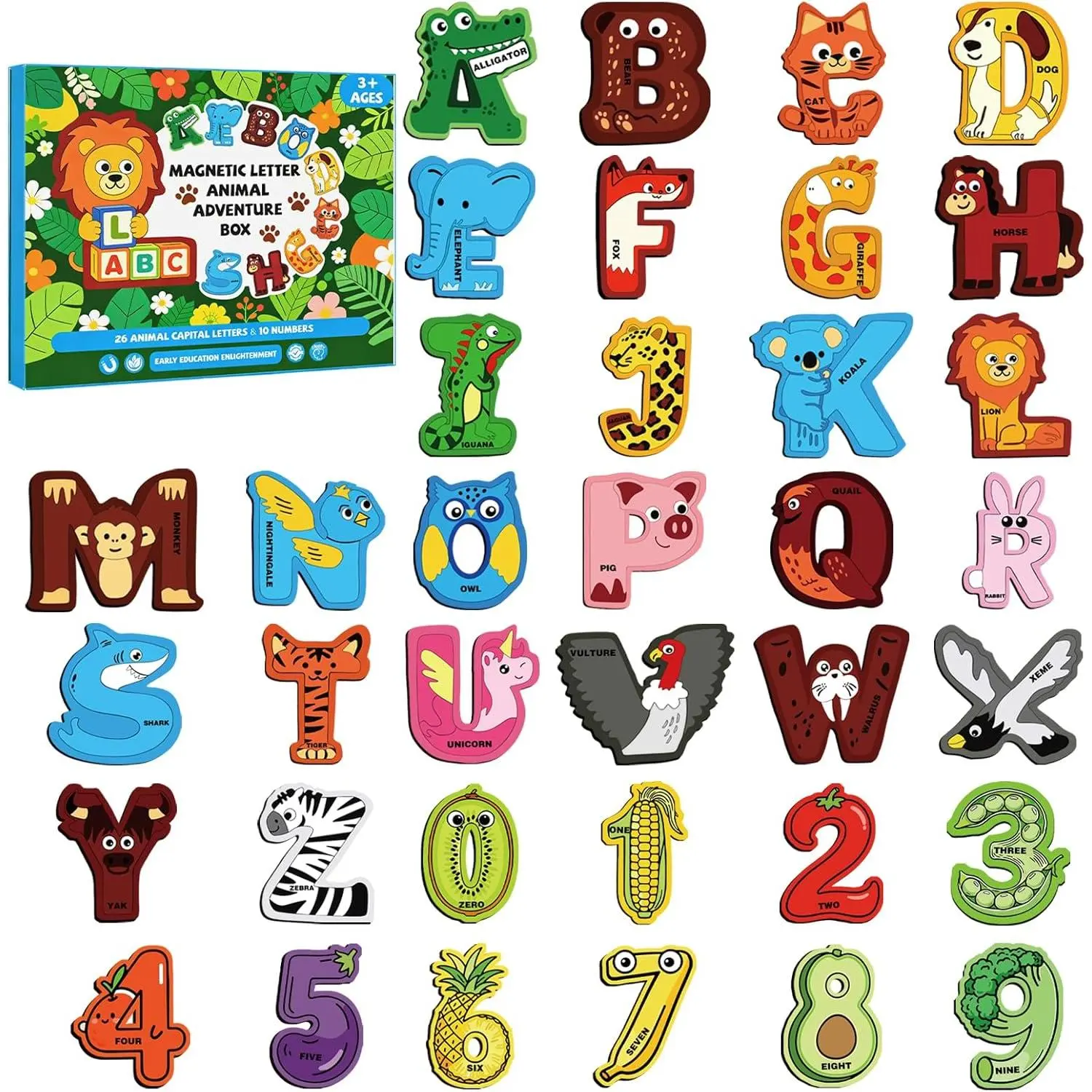Cute Animal Magnetic Alphabet & Number Toys - 26 Uppercase ABCs, 0-9 Numbers Refrigerator Magnets, Preschool Learning Spelling Educational Toy for Toddlers 1-3, Home Decor Supplies, Kids Alphabet & Number Toys