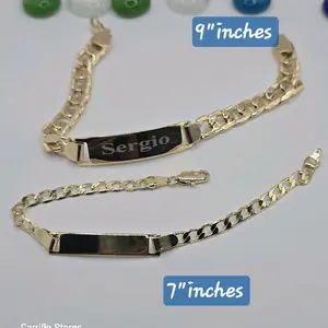Cuban Fashion Style ID Bracelets Set Gold-Plated 7" & 9" Inches for Adults Engraving Available No Fade No Tarnish Personalized Name Option