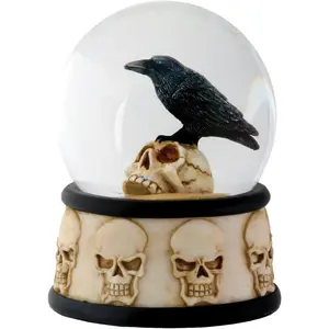 YTC 3.5 Inch Cold Cast Resin Raven on Skull Water Snow Globe - Skull Theme Decorative Ornament