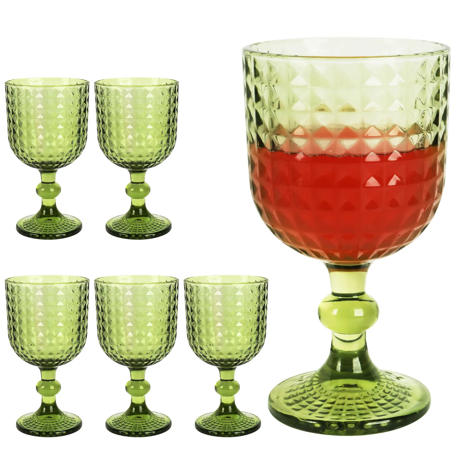 6-Piece Assorted Colored Etched Stemware Wine Glasses, 13.5 oz (360ml) Classic Vintage Water Goblets for Wedding, Housewarming Gifts, Assorted Colored Glasses, Etched Glasses