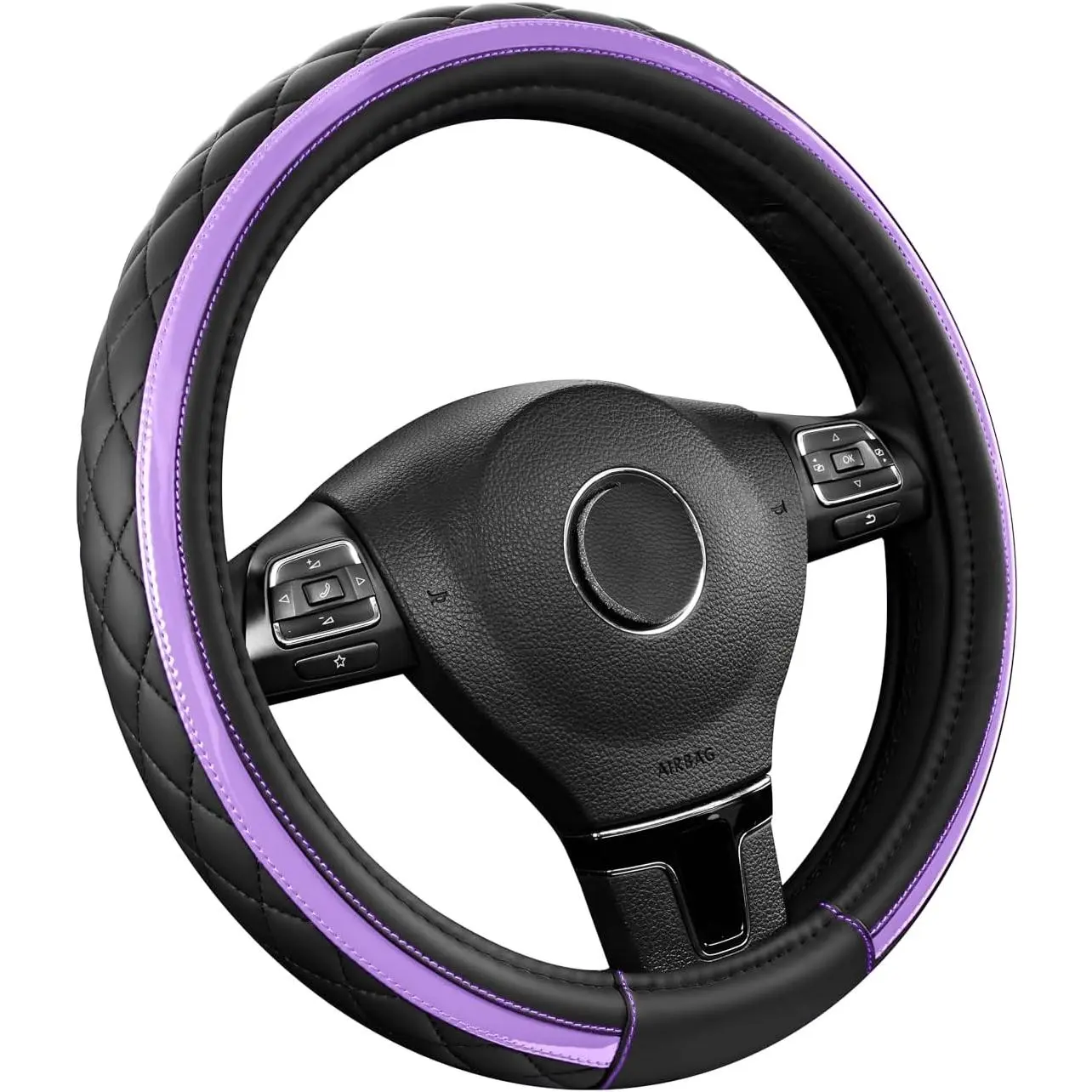 Leather Steering Wheel Cover - Black & Purple, Universal Fit 14.5-15 Inch, Microfiber Leather, Anti-Slip & Breathable Design for Men and Women