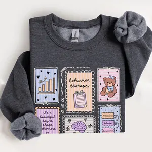 Behavior Therapy Sweatshirt, BCBA Stamp Work Tshirt • ABA Tees • RBT Gifts • Behavior Analyst Coquette Gift • Behavior Tech Bear
