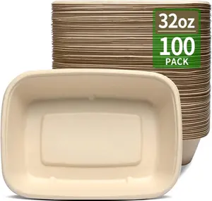 Bloomoon 32 Oz Large Paper Bowls 100 Pack Natural Sugarcane Fiber Disposable Bowls for Burrito Nacho Taco Salad Baked Potato Party Supplies BPA-Free Grease Resist Microwavable