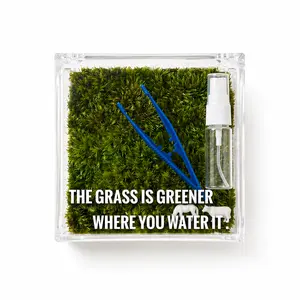 Preserved Moss DIY Mini Scene Kit - Transparent Acrylic Box, Tiny Animal Figurine, Mini Doll, Small Sprayer, Tweezers, No-Upkeep Home Decor, Modern Desktop Accent for Home & Office, Gift for Plant Enthusiasts, Complete Product + (Mini Doll + Small Sprayer