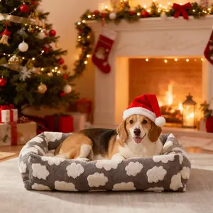 Orthopedic Washable Dog Bed for Small Breeds, Soft Rectangle Calming Pet Bed with Removable Cover, Jacquard Plush Fabric & Anti-Slip Bottom