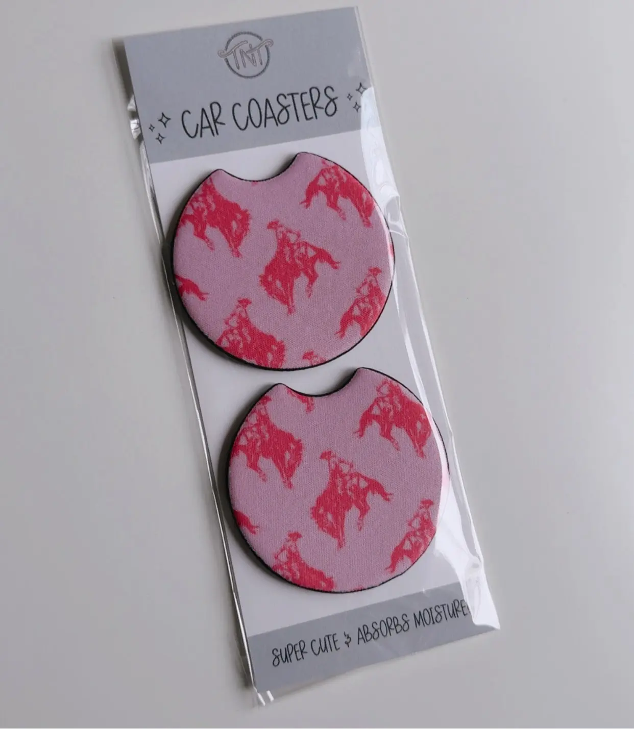 Pink Bronc Rider Car Coasters