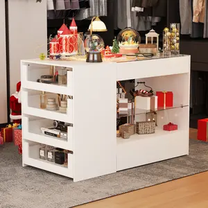FUFU&GAGA Bedroom Island Wardrobe Closet Island with Glass Tabletop Island Dresser with Display Shelf Closet FUFU&GAGA Bedroom Island Wardrobe Closet Island with Glass Tabletop Island Dresser with Display Shelf Closet